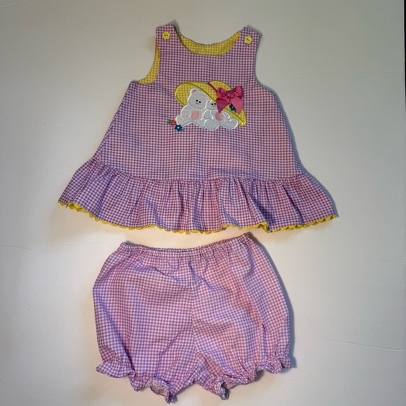 Vintage Austin and Ashley Purple and Yellow gingham embroidery bears 18 mo dress - Picture 5 of 10
